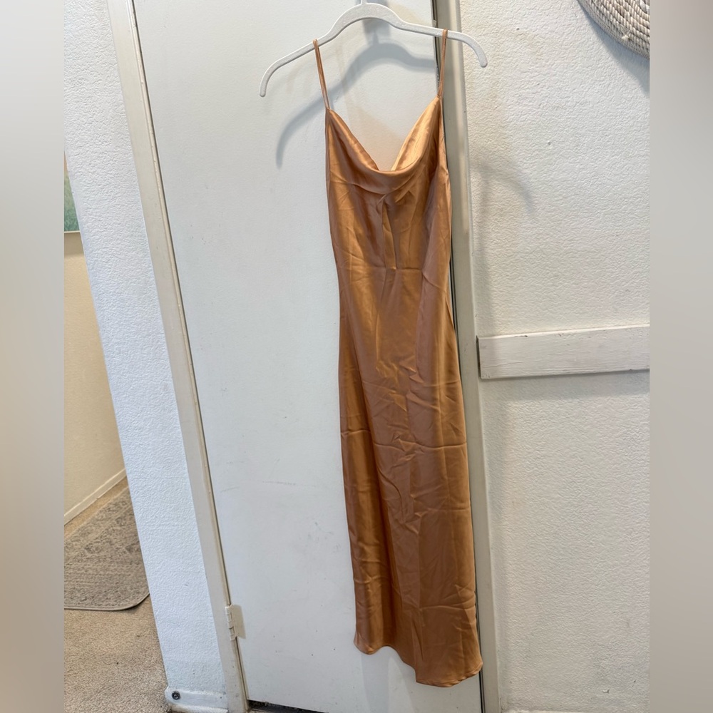 NWT Slideshow Pretty Lavish cami satin Midi Slip Dress cowl neck bronze 6
